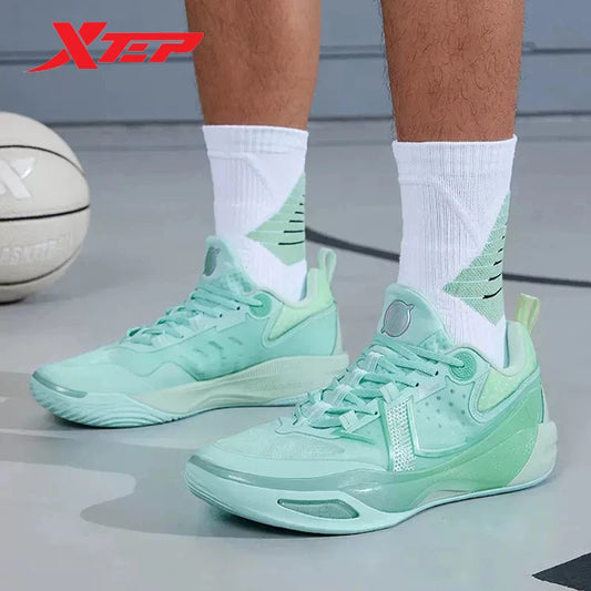 Xtep Spirit Strike Basketball Shoes For Men 2024 Summer Combat Men's Sports Shoes Mid Top Training Cushion Sneakers 876219120001 - Sky Dominator